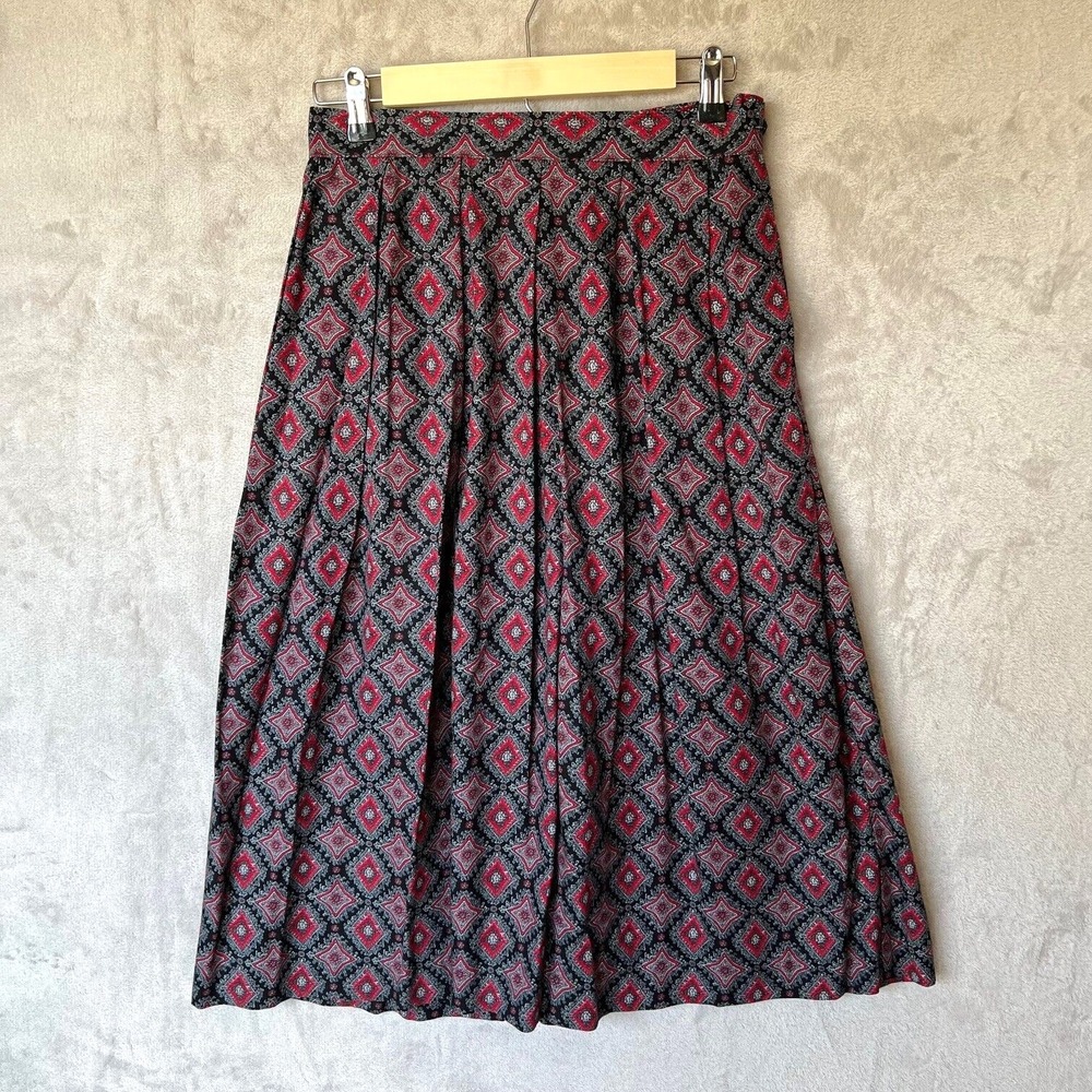 Koret‎ Women's 12 Vintage Black Red Paisley Pleated Vintage Skirt Academia